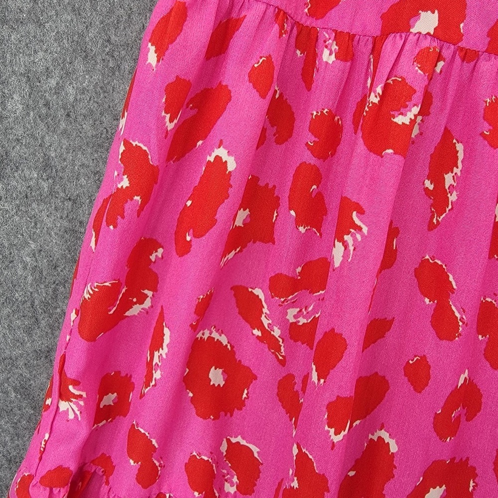 Jodifl Dress Womens 2X Pink Red Animal Print Ruffle Sleeve Tiered Polyester Plus - Picture 7 of 15